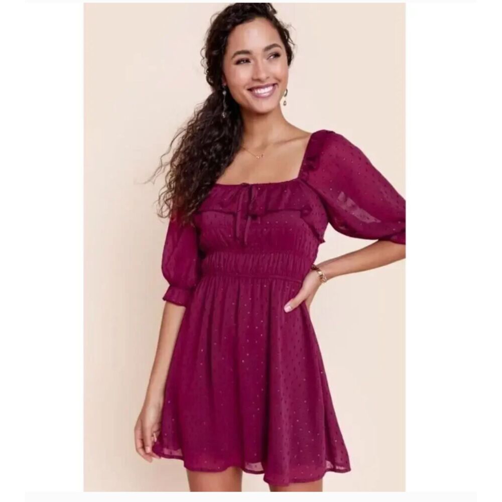 Trixxi Women's Dot Ruffle Trim Cocktail Mini Dress